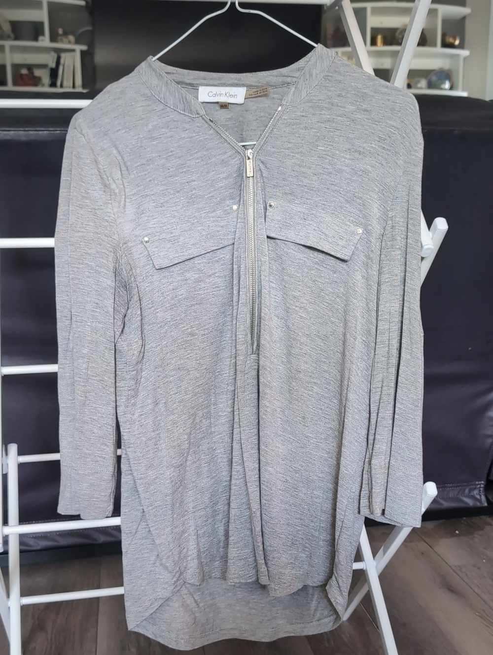 Calvin Klein Heather Gray Zip-Front 3/4 Sleeve Tunic